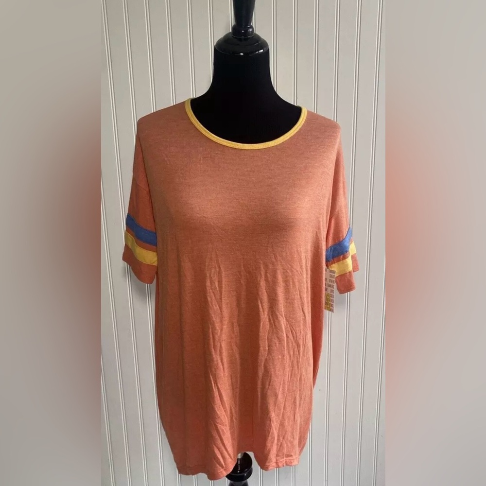 New LuLaRoe Irma Tunic Shirt Size XXS Orange Retro Sporty Chic Indie Sleeze
